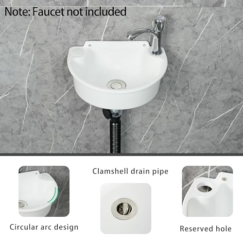 shawoo Small Bathroom Sink Wall Mount Bathroom Sink Wash basin, No-Drill Installation Self-Adhesive Sink 11.8 x 8.2 Inch with 1.26 Inch Faucet Hole, Rv Sink Mini Plastic for Home, Dorm, Garage - Image 4