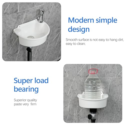 shawoo Small Bathroom Sink Wall Mount Bathroom Sink Wash basin, No-Drill Installation Self-Adhesive Sink 11.8 x 8.2 Inch with 1.26 Inch Faucet Hole, Rv Sink Mini Plastic for Home, Dorm, Garage - Image 3