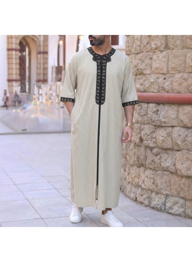 عباية - ثوب عربي رجالي - مشمشي - ملابس تقليدية، ملابس إسلامية، عباءة دبي، قفطان، جبة - Image 4