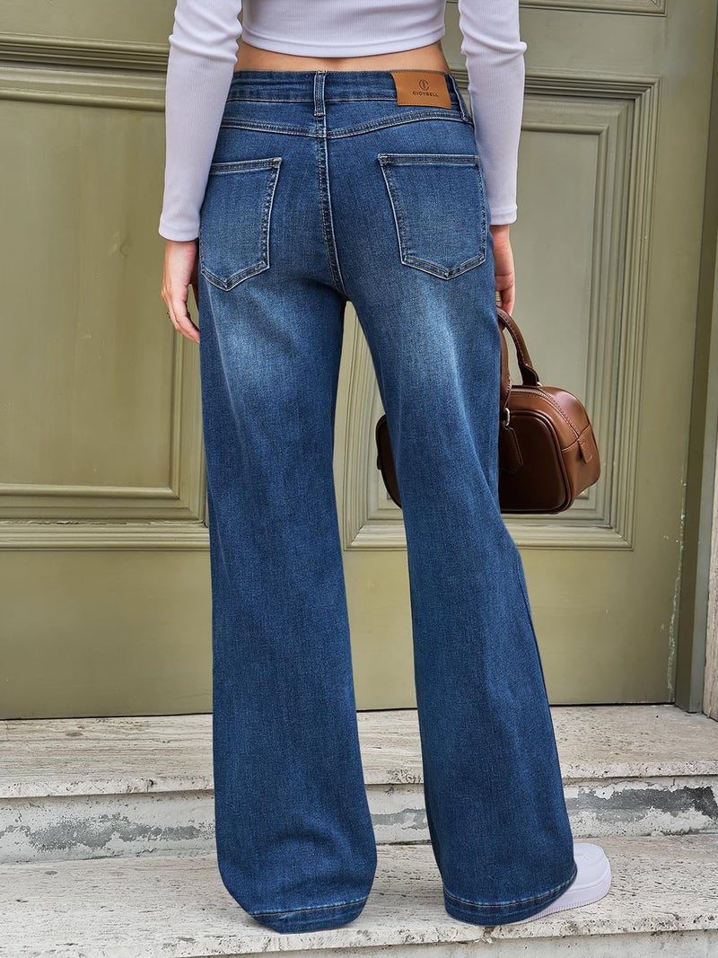 Cicy Bell Womens Wide Leg Jeans High Waisted Baggy Stretchy Front Seam Denim Pants with Pockets Blue - Image 3