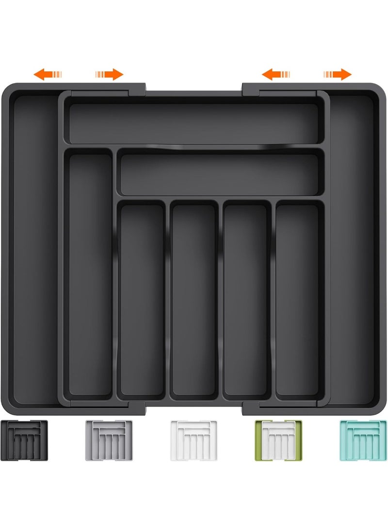 Expandable Kitchen Drawer Organizer Tray, Adjustable Cutlery & Utensil Organizer, BPA-Free Food Grade Plastic Drawer Divider for Spoons Forks Knives Kitchen Storage (9 Compartments) - Image 1