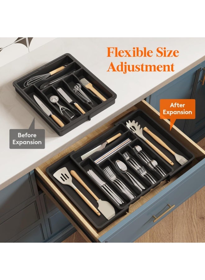 Expandable Kitchen Drawer Organizer Tray, Adjustable Cutlery & Utensil Organizer, BPA-Free Food Grade Plastic Drawer Divider for Spoons Forks Knives Kitchen Storage (9 Compartments) - Image 5