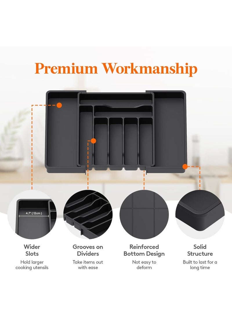 Expandable Kitchen Drawer Organizer Tray, Adjustable Cutlery & Utensil Organizer, BPA-Free Food Grade Plastic Drawer Divider for Spoons Forks Knives Kitchen Storage (9 Compartments) - Image 4