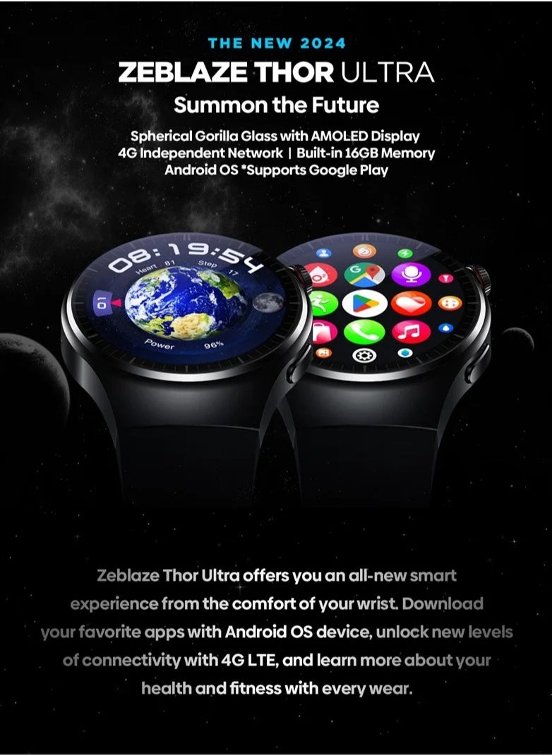 Zeblaze - Zeblaze Thor Ultra Android Smart Watch AMOLED Screen 4G Independent Network Built-in GPS 16GB Storage Google Play Android 8.1 - Image 1