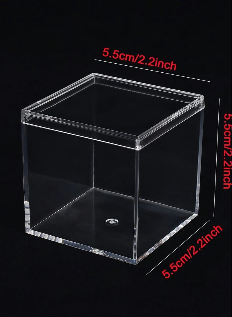 KASTWAVE Clear Acrylic Plastic Square Cube,4 Pack Small Plastic square cube containers with Lid Storage Box 2.2x2.2x2.2Inch/55X55X55mm for Candy Pill and Tiny Jewelry - Image 3