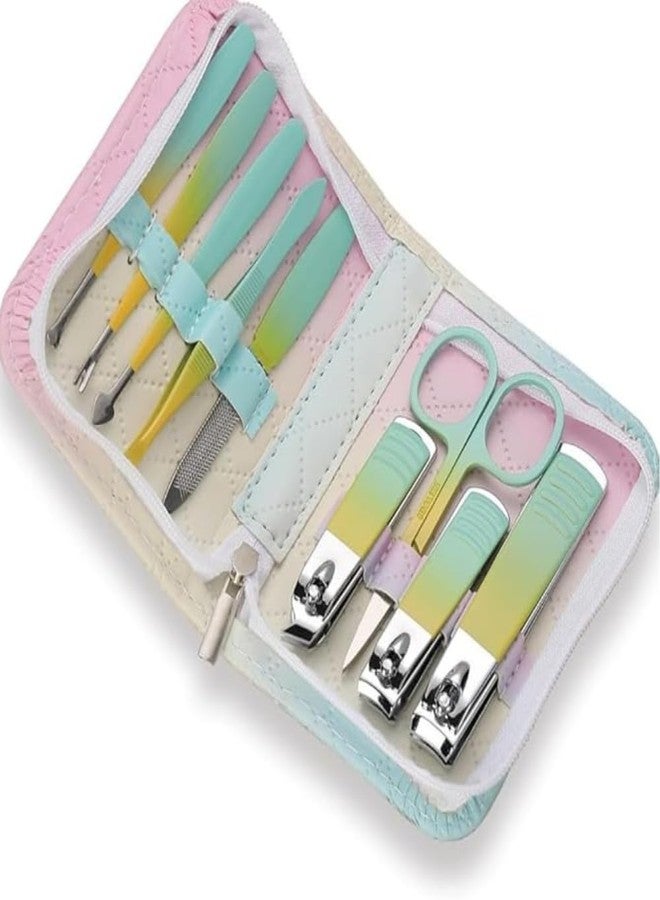 CLICKSWIFT مجموعة العناية بالأظافر Clickswift® Basics تتضمن مقص أظافر، مقص أظافر من الفولاذ المقاوم للصدأ، إبرة لعلاج حب الشباب، أداة لإزالة الرؤوس السوداء، حقيبة سفر جلدية، مجموعة العناية بالأظافر للنساء والرجال - 9 قطع (متعددة الألوان) - Image 1