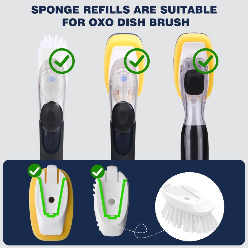 RIMAY Sponge Brush Refills for OXO Dish Brush, 4 Pack Soap Dispensing Dish Refills, Scrub Replacement Head for Scrubber, Sponge Replacement Head Fits Soap Dispensing Handle - Image 2