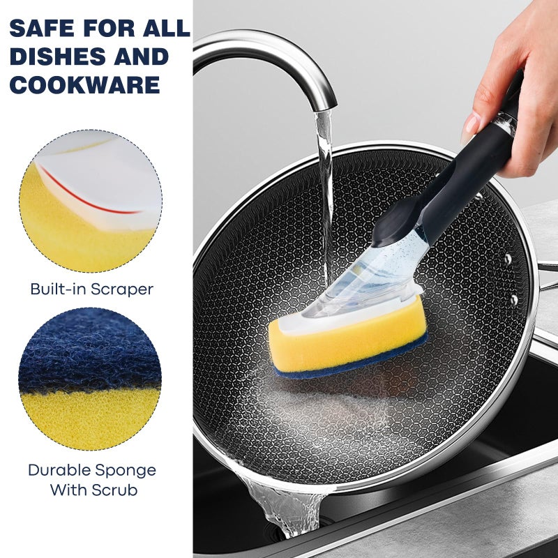 RIMAY Sponge Brush Refills for OXO Dish Brush, 4 Pack Soap Dispensing Dish Refills, Scrub Replacement Head for Scrubber, Sponge Replacement Head Fits Soap Dispensing Handle - Image 3