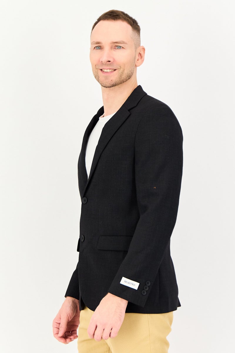 SELECTED Men Regular Fit Solid Long Sleeve Semi-Formal Blazer, Black - Image 3