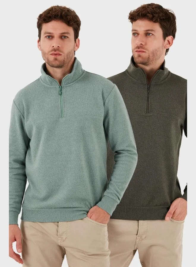 Buratti Buratti Cotton Regular Fit Half Zipper Stand Collar 2-Pack Sweater Men's SWEATER 456112S2