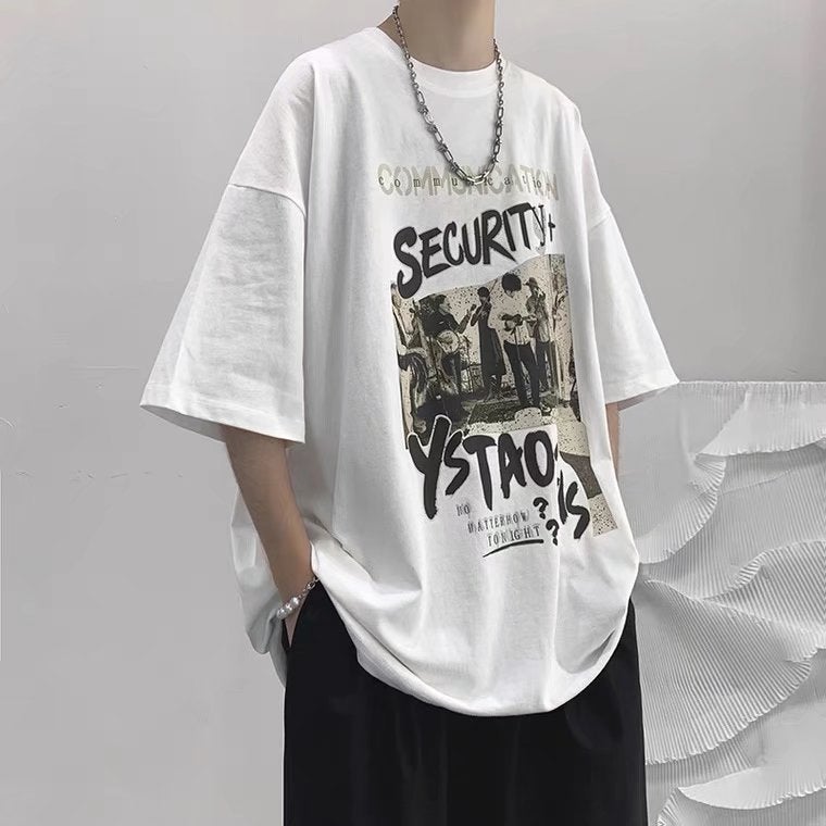 Summer Hip-Hop Graffiti Pure Cotton Short-Sleeved T-Shirt Men'S Trendy Ins Loose T-Shirt Couple'S Hong Kong-Style Casual All-Match Half-Sleeved T-Shirt - Image 3