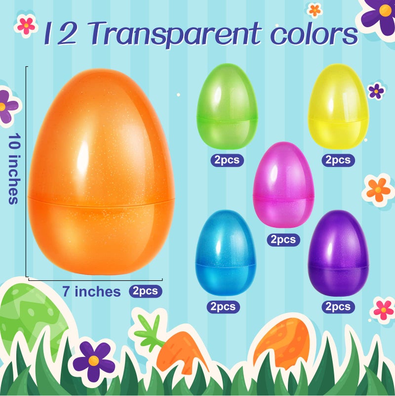 Shemira 12 PCS 10" Jumbo Plastic Easter Eggs, Fillable, Empty, Easter Egg Hunt, Party Favor, Decoration - Image 3