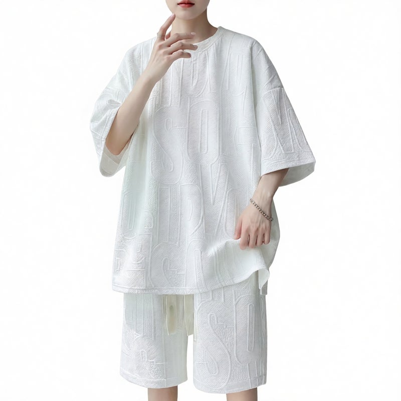 Men's Summer Letter Jacquard Casual Sports Shorts Two-Piece Set