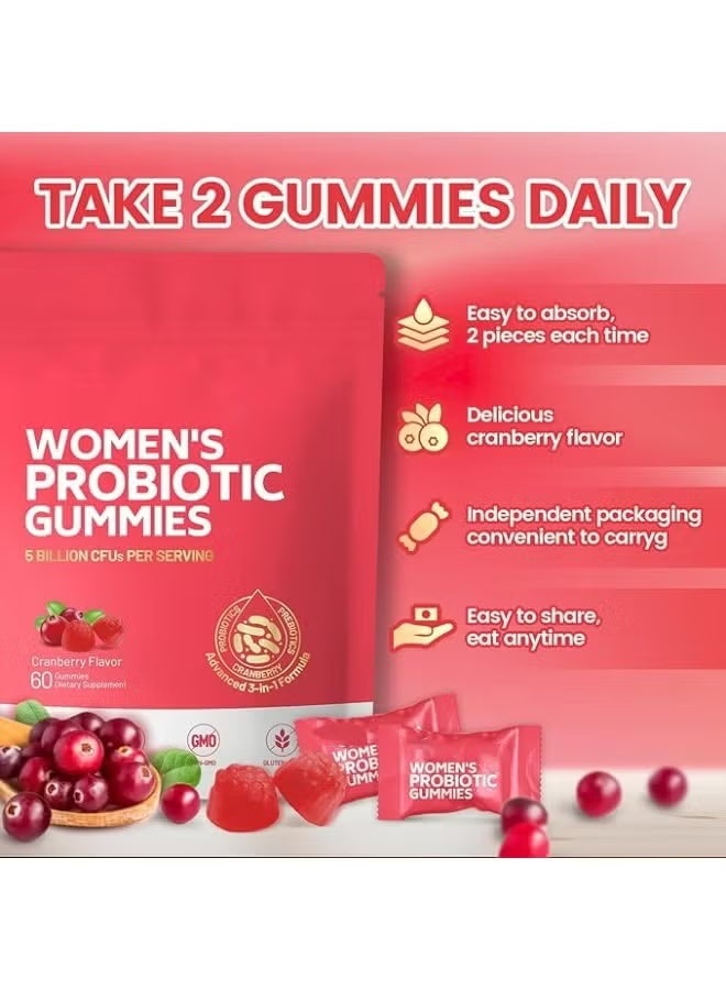 Day Wins Women's Probiotic Gummies, Women Probiotic, Feminine Balance pH Gummies for Healthy Odor, Yeast Balance & Flora + Vitamin C for Immune Support -Cranberry Probiotics 60 Gummies - Image 4