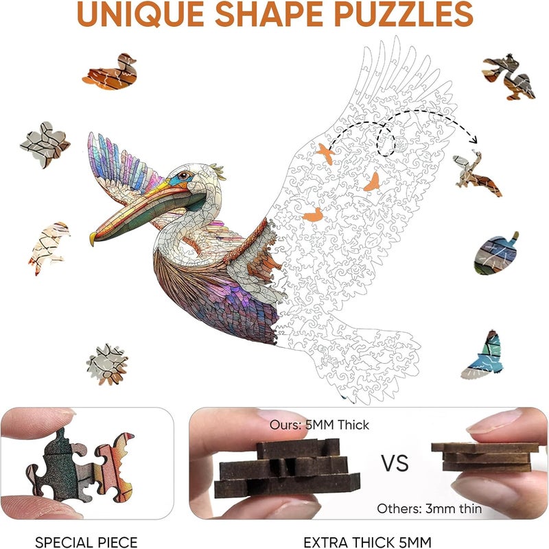 Mys Aurora Wooden Puzzles for Adults Cormorant Bird Jigsaw Puzzles,300 Pieces 5MM Thick, Unique Shaped Cormorant Bird Puzzle Family Game Gift for Adults and Kids, 15.6 x 15.4 Inch - Image 2