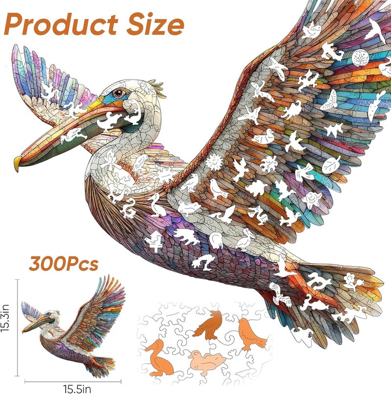 Mys Aurora Wooden Puzzles for Adults Cormorant Bird Jigsaw Puzzles,300 Pieces 5MM Thick, Unique Shaped Cormorant Bird Puzzle Family Game Gift for Adults and Kids, 15.6 x 15.4 Inch - Image 3