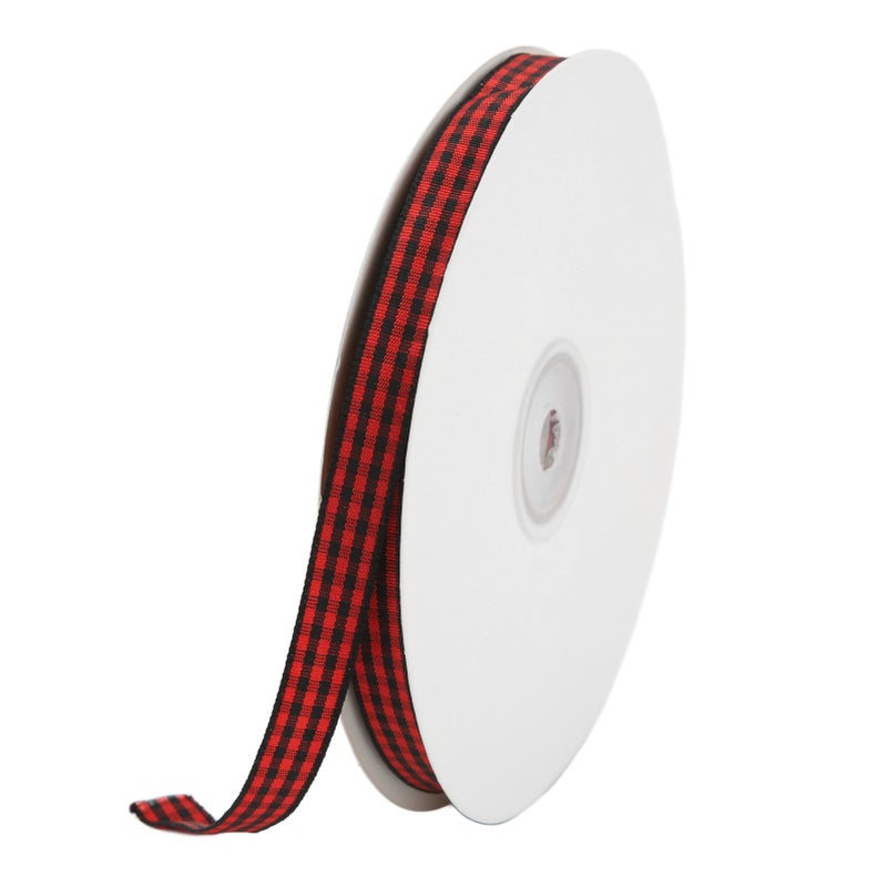 100yd Red Black Plaid Ribbon Lattice Design Smoother Texture Plaid Ribbon Wired for Gift Wrapping Party Decor Weddings - Image 2