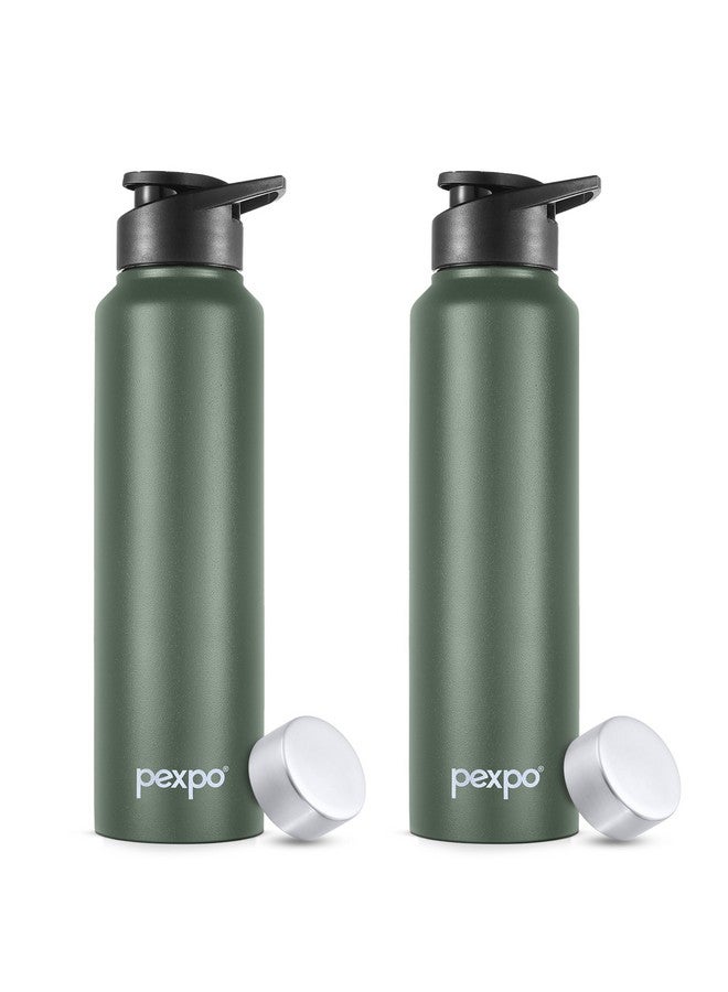 PEXPO Chromo 1000 ISI Certified Stainless Steel Sports/Fridge Water Bottle With Sipper & Steel Cap, 950ml, Military Green, Pack of 2| BPA Free | Water Bottle for Office, Gym, School, Yoga, Trekking - Image 1