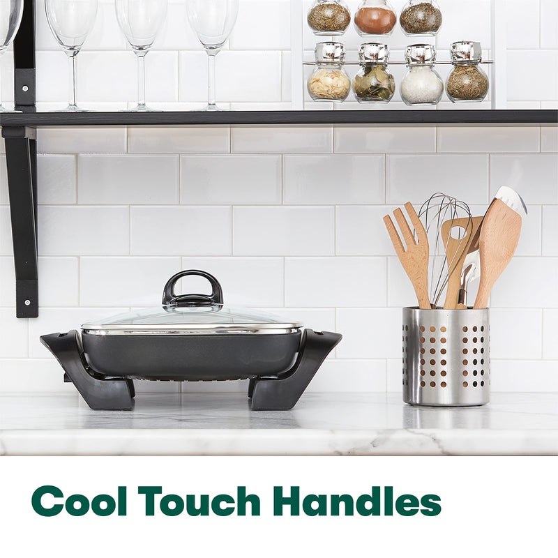 bella Electric Skillet and Frying Pan with Glass Lid, Nonstick Coating, Cool Touch Handles, Removable Heating Probe, Dishwasher Safe, 12 x 12 inch, Black, PFOA & PTFE Free - Image 3