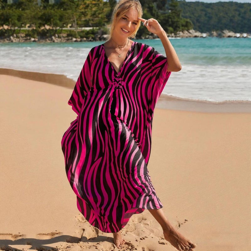 IMAGEKOPE Kaftan Dresses for Women Plus Size V-Neck Moo Moos Batwing Kaftan Beach Dress Bathing Suit Cover-Up Loungewear - Image 4