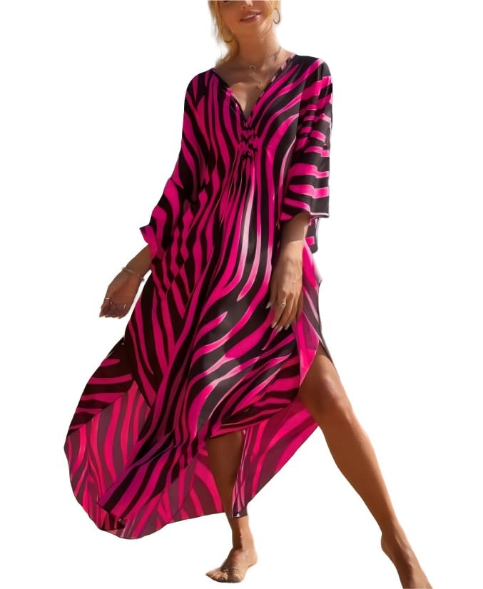 IMAGEKOPE Kaftan Dresses for Women Plus Size V-Neck Moo Moos Batwing Kaftan Beach Dress Bathing Suit Cover-Up Loungewear - Image 1