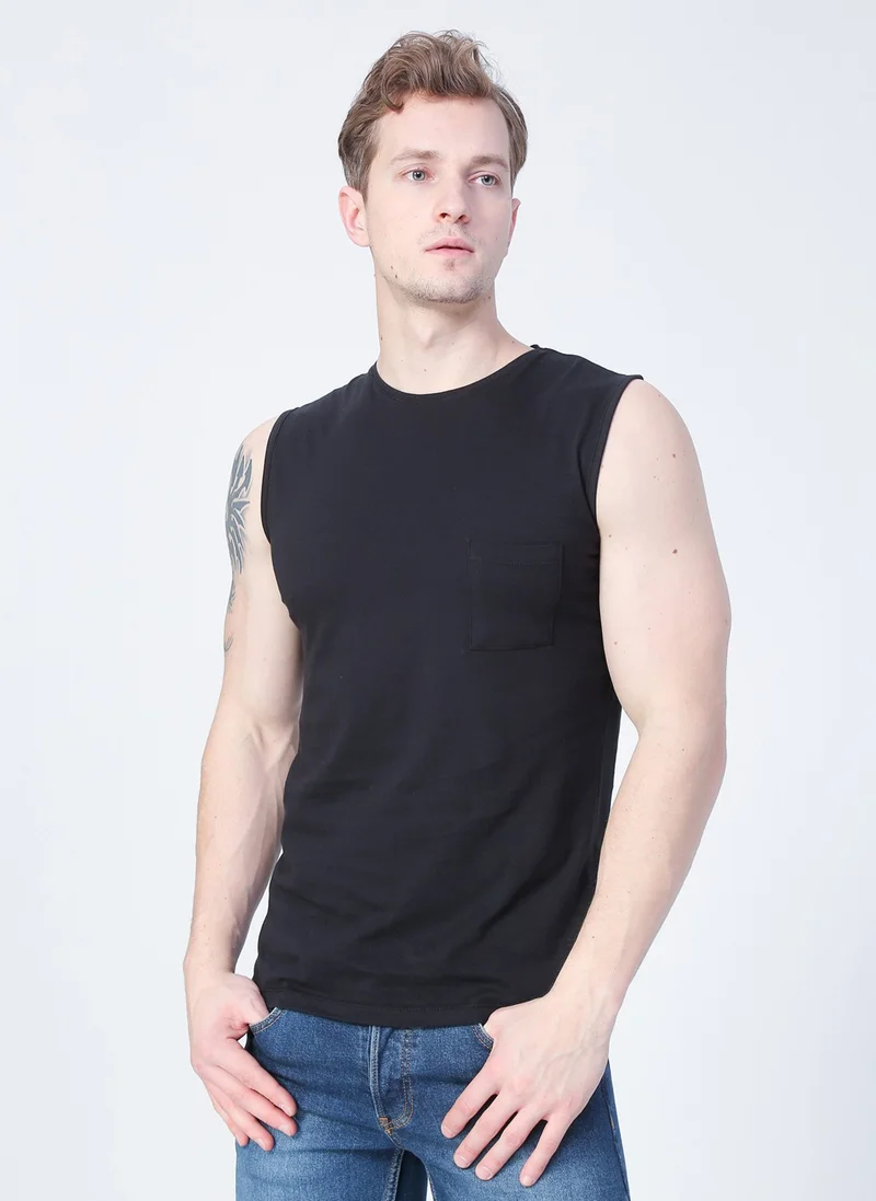 Bad Bear 22.01.23.002_Tribe Tank-Top Straight Collar Regular Fit Plain Black Men's Undershirt