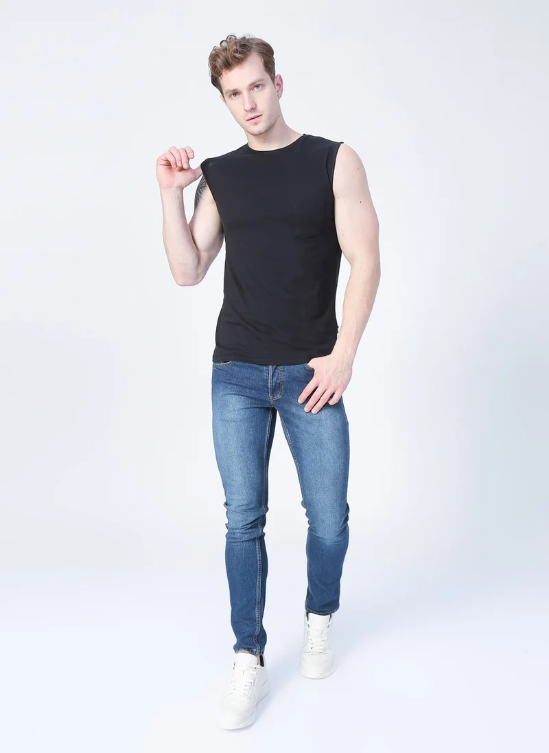 Bad Bear 22.01.23.002_Tribe Tank-Top Straight Collar Regular Fit Plain Black Men's Undershirt