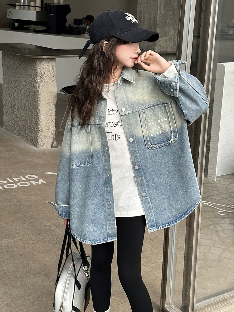 Children'S Clothing Girls Shirt Denim Coat Long Sleeve Fashion Korean Version Of The Big Children'S Top Cardigan Tide - Image 3