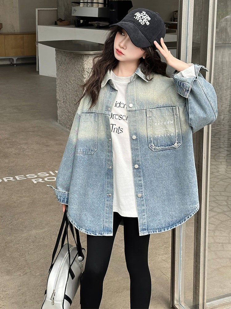 Children'S Clothing Girls Shirt Denim Coat Long Sleeve Fashion Korean Version Of The Big Children'S Top Cardigan Tide - Image 2