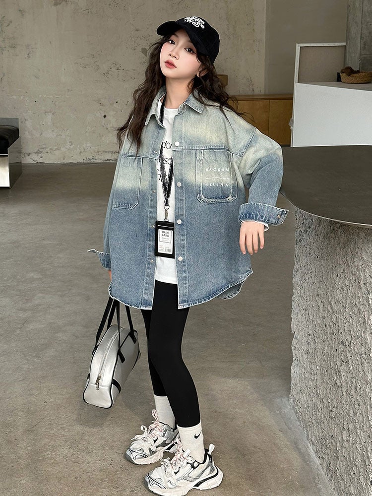 Children'S Clothing Girls Shirt Denim Coat Long Sleeve Fashion Korean Version Of The Big Children'S Top Cardigan Tide - Image 4