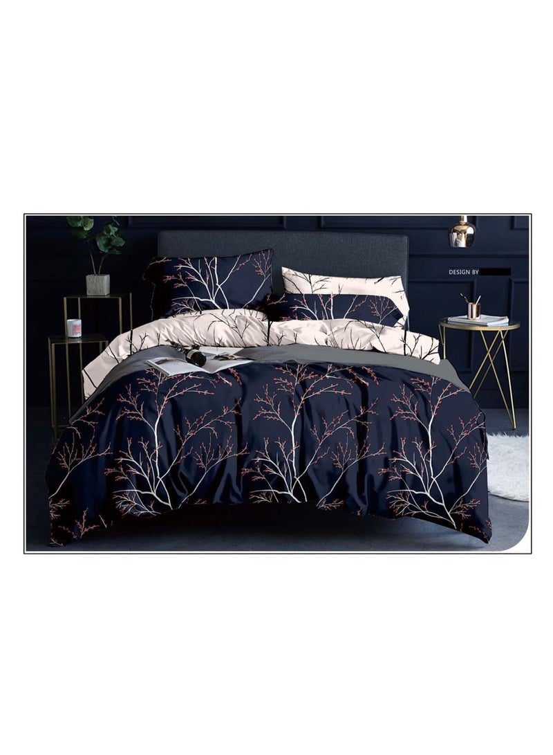 طقم مفروشات فاخر بحجم كينج مكون من 6 قطع - تصميم بسيط، غطاء لحاف 220×240 سم مع شرشف مطاطي و4 أغطية وسائد