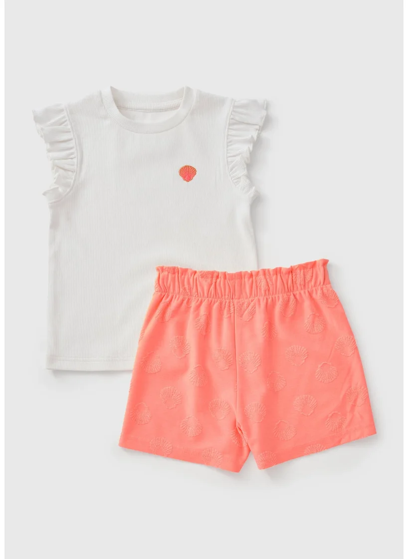 Matalan Girls Coral Shell Top & Towel Shorts Set