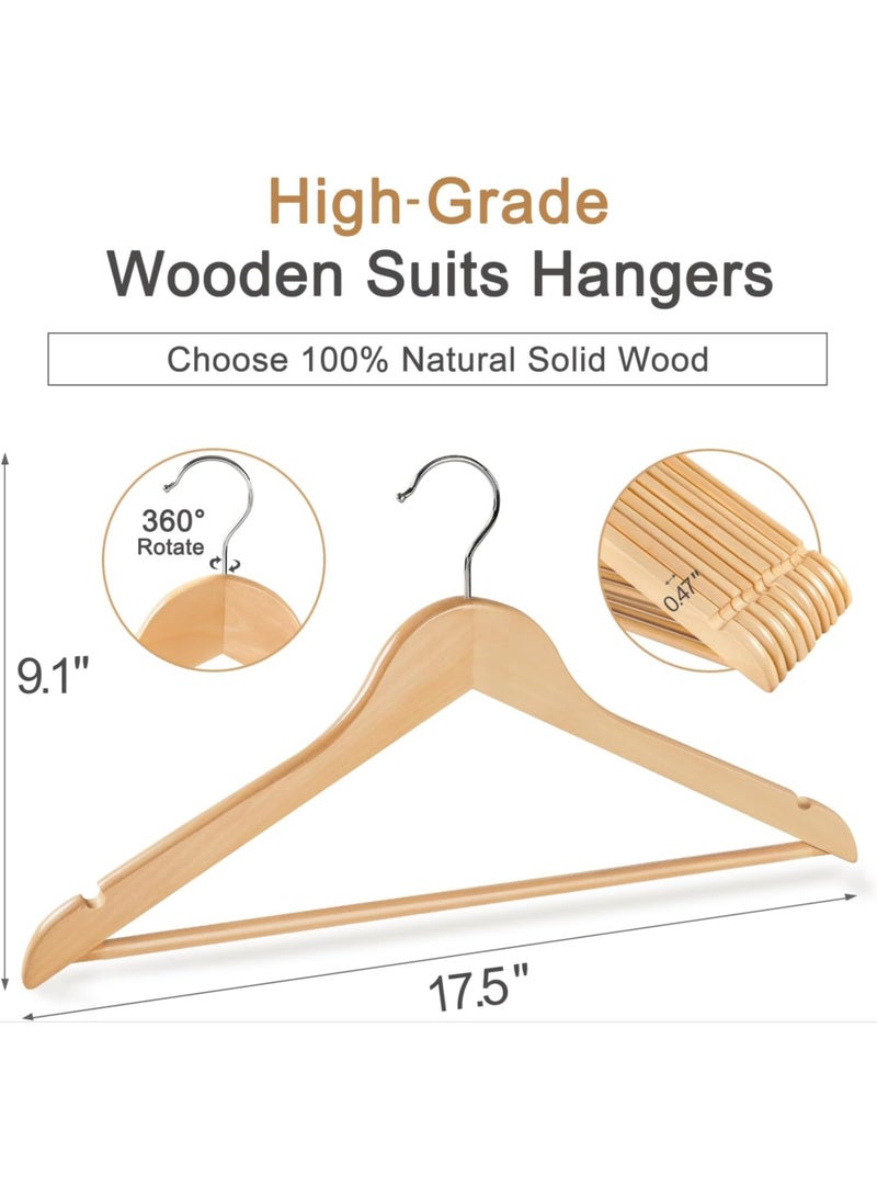 TOPIA HANGER Wooden Coat Hangers 20 Pack, Natural Wood Suit Hangers with Non Slip Pants Bar, 360° Swivel Hook and Shoulder Notches for Camisole, Jacket, Pants, Smooth Finish Clothes Hangers - Image 2