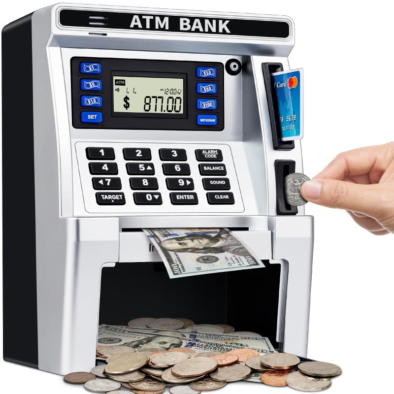 BAODLON Piggy Bank for Kids, ATM Machine Bank for Real Money with Debit Card, Bill Feeder, Coin Recognition, Balance Calculator, Electronic Savings Safe Box, Cool Stuff Toys Gifts for Teen Boys Girls - Image 1