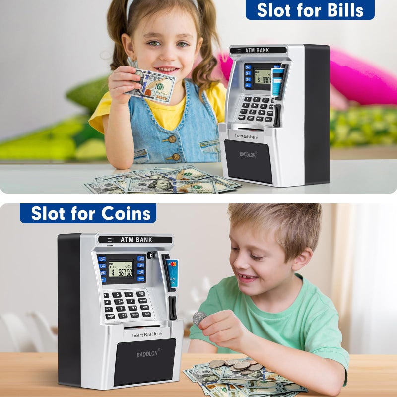 BAODLON Piggy Bank for Kids, ATM Machine Bank for Real Money with Debit Card, Bill Feeder, Coin Recognition, Balance Calculator, Electronic Savings Safe Box, Cool Stuff Toys Gifts for Teen Boys Girls - Image 4