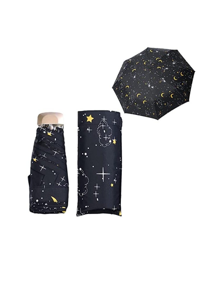 Compact Umbrella Windproof Strong Folding Travel Umbrella 6 Ribs Starry Sky Mini Umbrella with Bag UV Rain Protection Umbrella with Ergonomic Handle Portable Pocket Umbrella for Men Women Fast Dry - Image 1