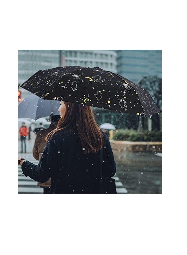 Compact Umbrella Windproof Strong Folding Travel Umbrella 6 Ribs Starry Sky Mini Umbrella with Bag UV Rain Protection Umbrella with Ergonomic Handle Portable Pocket Umbrella for Men Women Fast Dry - Image 2