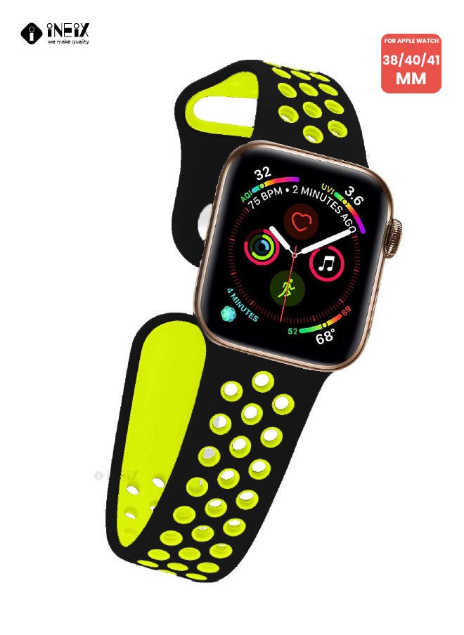 INEIX - Soft Silicone Sport Nike Edition Replacement Strap For Apple Watch 38/40/41 mm - Black/Green - Image 1