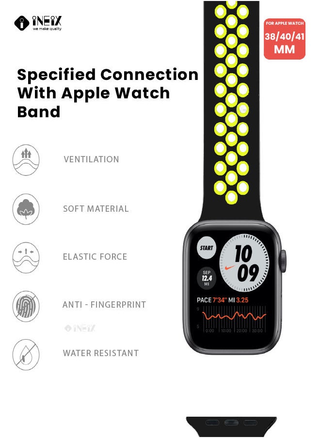 INEIX - Soft Silicone Sport Nike Edition Replacement Strap For Apple Watch 38/40/41 mm - Black/Green - Image 1