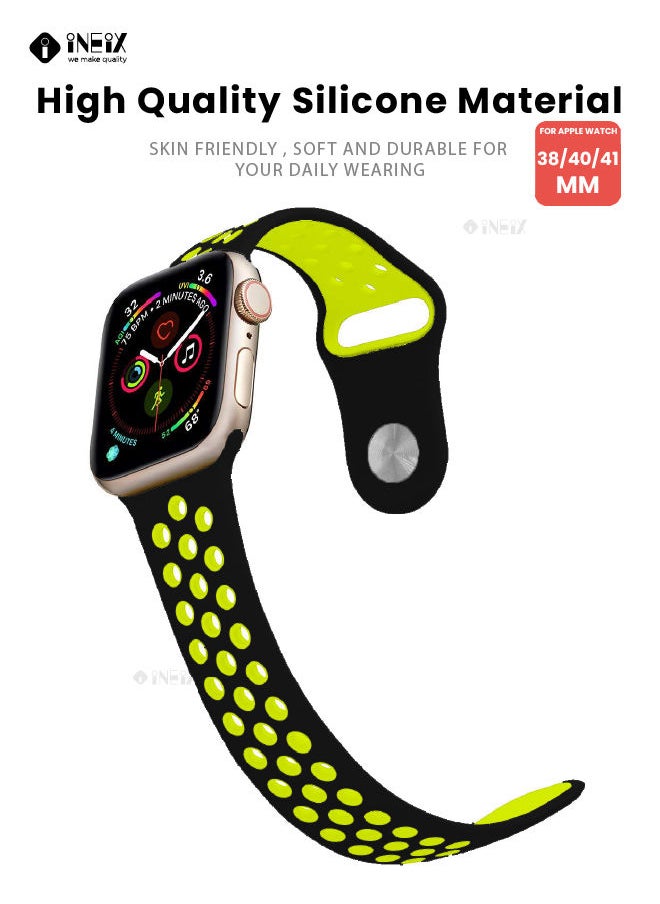 INEIX - Soft Silicone Sport Nike Edition Replacement Strap For Apple Watch 38/40/41 mm - Black/Green - Image 1