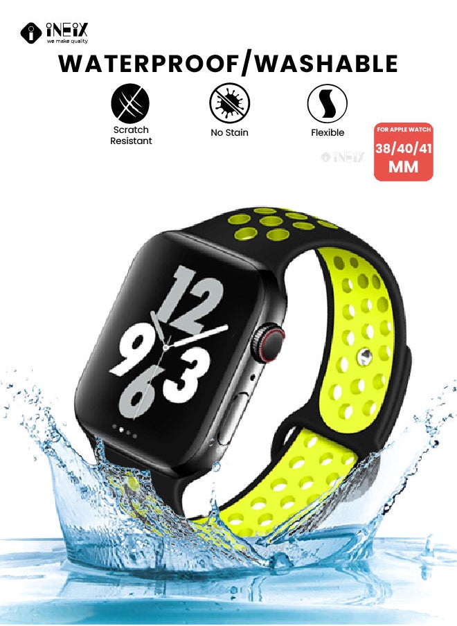 INEIX - Soft Silicone Sport Nike Edition Replacement Strap For Apple Watch 38/40/41 mm - Black/Green - Image 1