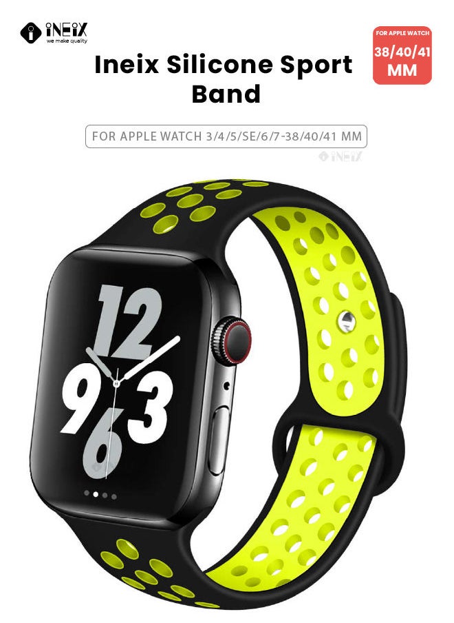 INEIX - Soft Silicone Sport Nike Edition Replacement Strap For Apple Watch 38/40/41 mm - Black/Green - Image 1