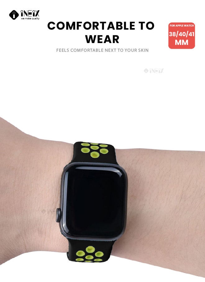 INEIX - Soft Silicone Sport Nike Edition Replacement Strap For Apple Watch 38/40/41 mm - Black/Green - Image 1