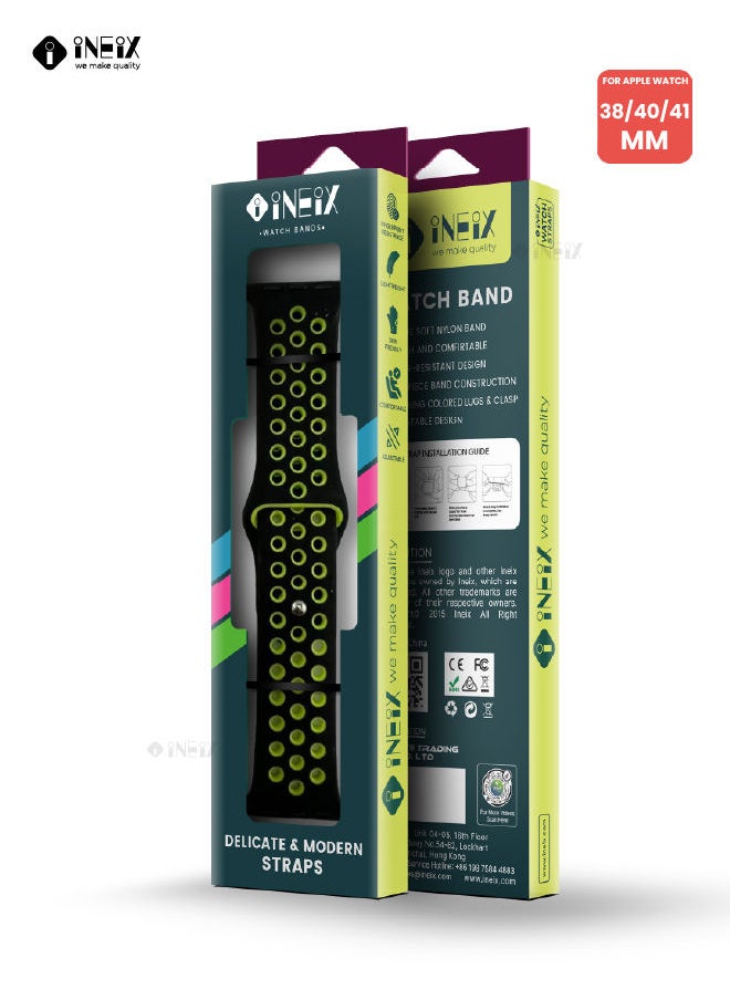 INEIX - Soft Silicone Sport Nike Edition Replacement Strap For Apple Watch 38/40/41 mm - Black/Green - Image 1
