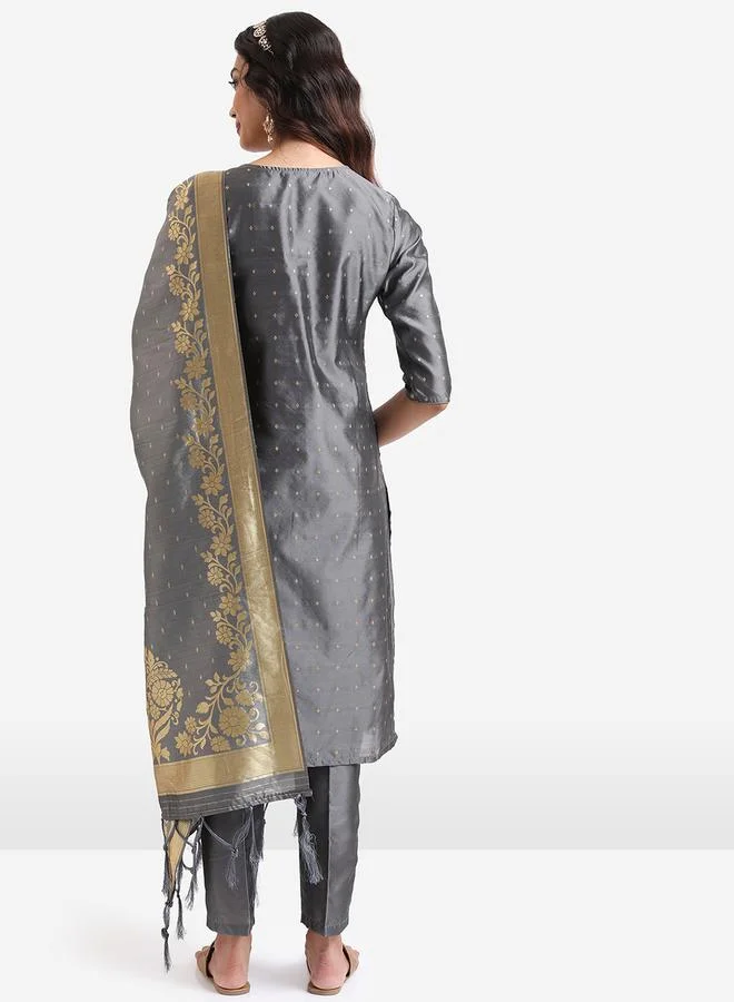 Vishudh Vishudh Women Grey Printed Kurta Set with Dupatta