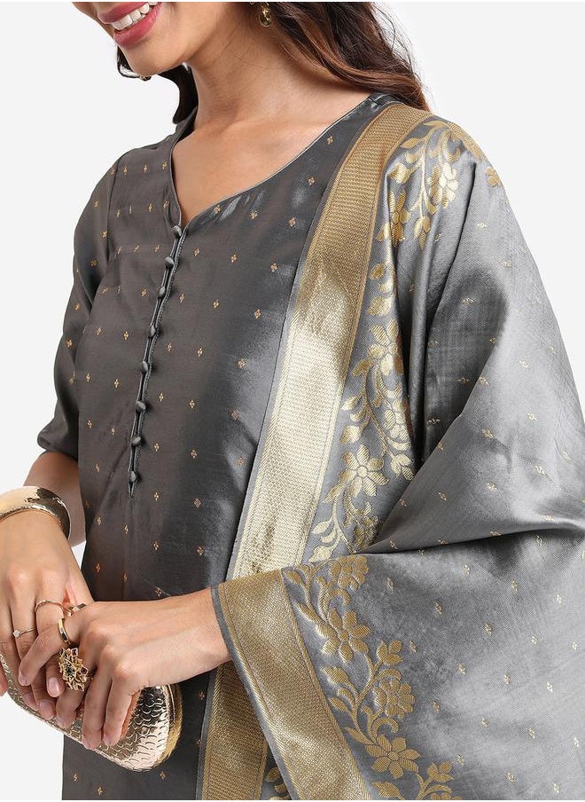 Vishudh - Women Grey Printed Kurta Set with Dupatta by Styli - Image 1