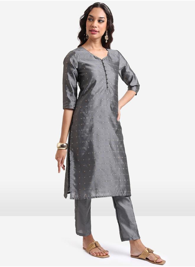 Vishudh - Women Grey Printed Kurta Set with Dupatta by Styli - Image 1
