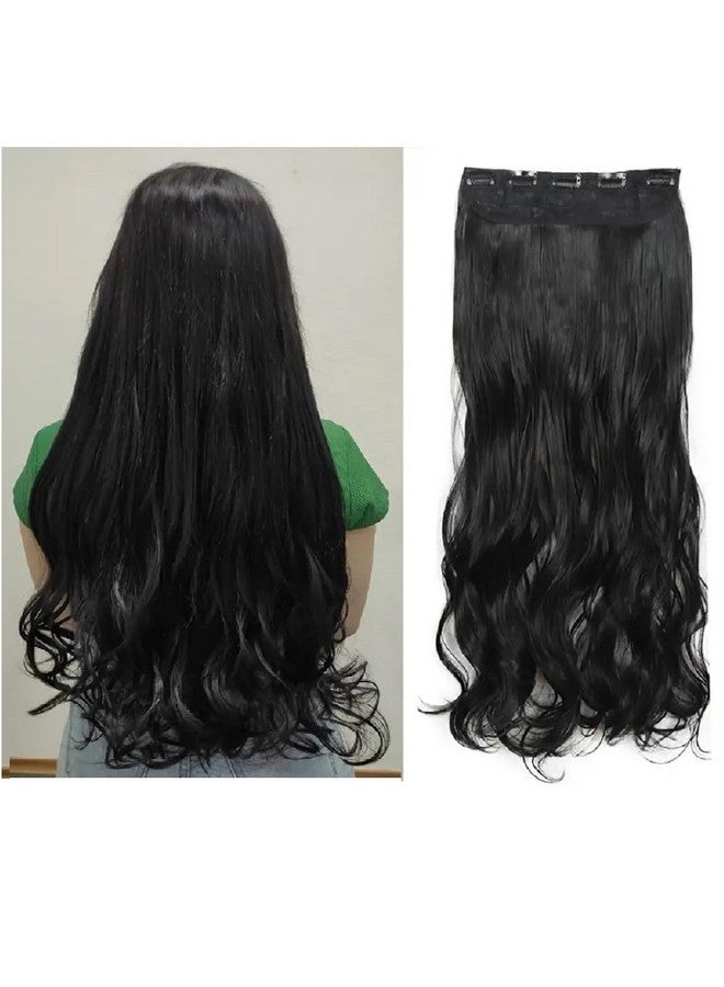 Artifice 5 Clip Curly Wavy Hair Extension Natural Looking Synthetic Thick Hairs For Any Event Clip In 24 Inch Dark Brown For Styling Women And Girls Hairs - Image 1