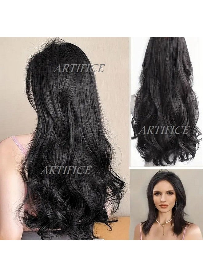 Artifice 5 Clip Curly Wavy Hair Extension Natural Looking Synthetic Thick Hairs For Any Event Clip In 24 Inch Dark Brown For Styling Women And Girls Hairs - Image 4