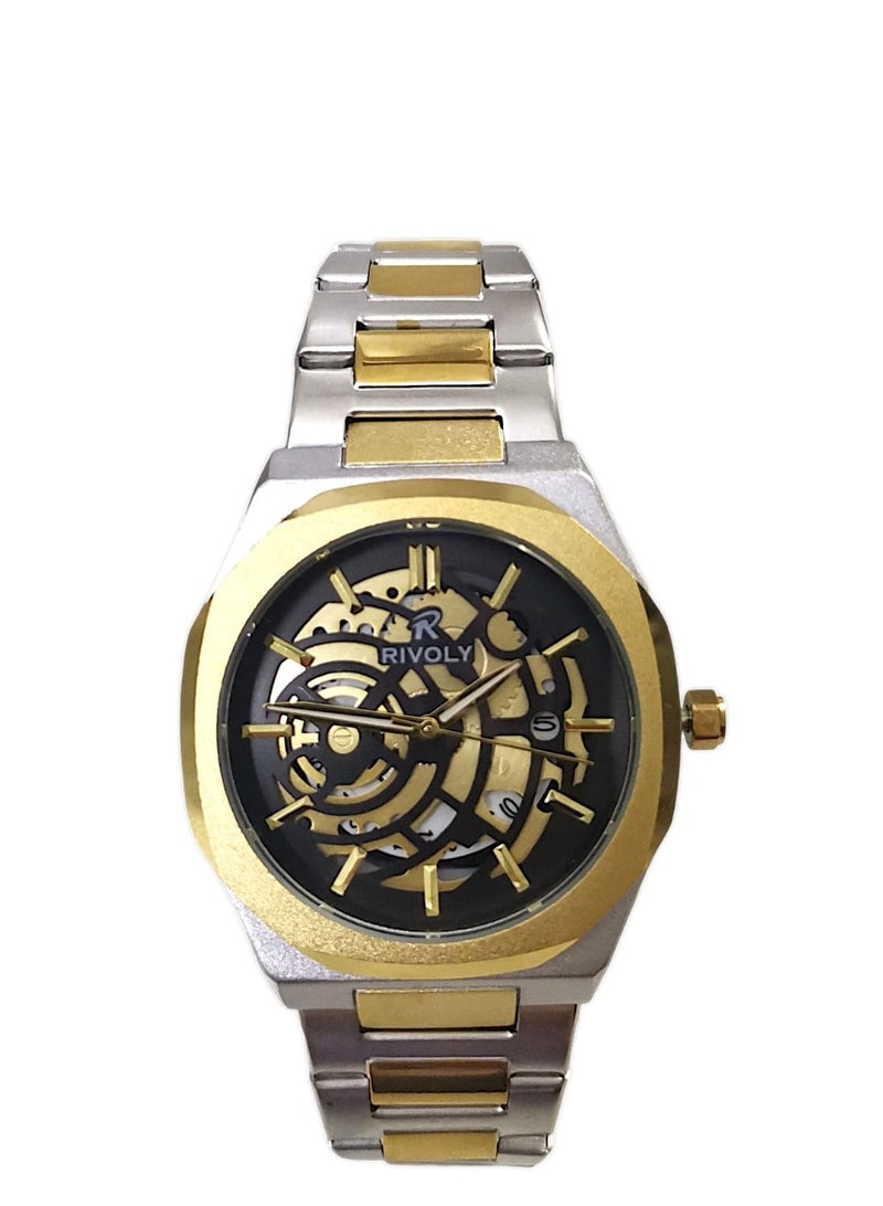 ريفولي ساعة يد للرجال من الستانلس ستيل بعرض انالوج وحركة كوارتز وعرض التاريخ، سهلة القراءة بتصميم عصري مقاوم للماء، ساعة يد كلاسيكية فاخرة بواجهة كبيرة - Image 4